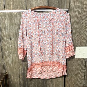 Women's Coral Patterned V-Neck Tunic Top